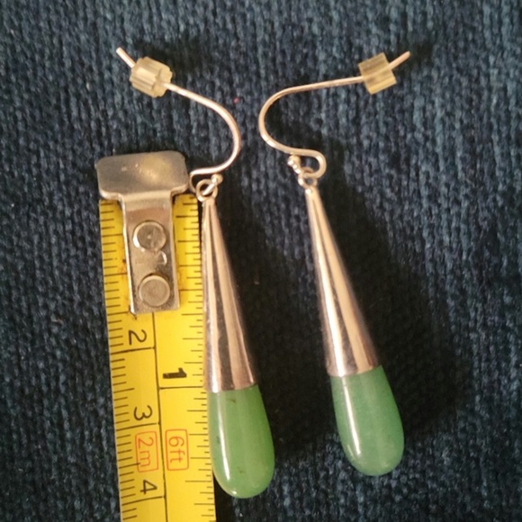 Vintage Sterling Silver Aventurine Dangle Earrings - Picture 2 of 2